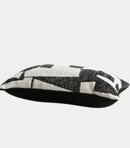 1037 Abstract Geometric Jacquard Cushion Cover — Monochrome Woven Textile