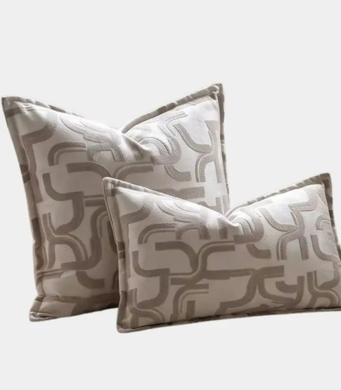 1040 Meander Jacquard Cushion Cover Decorative Pillow Case Taupe & Ivory