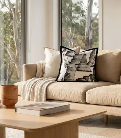 1076 Abstract Brushstroke Cushion Cover – Embroidered Design Black & White