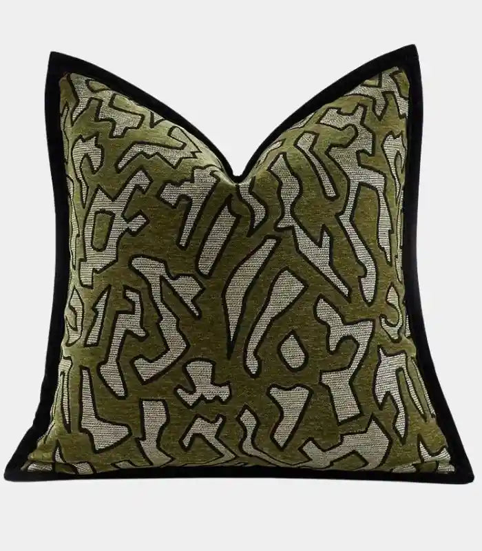 1071 Geometric Tribal Chenille Cushion Cover Green