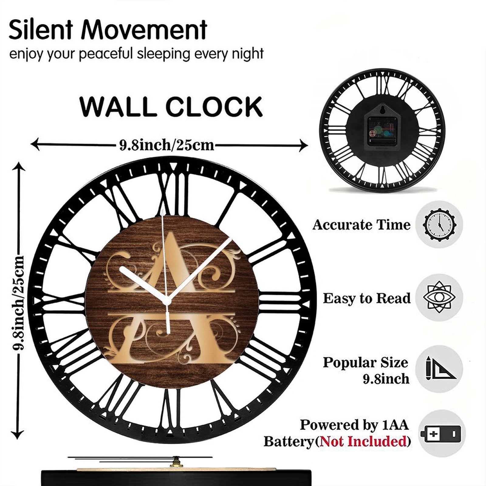 Christmas  name Iron Circular Clock 25CM Roman Numerals 10×10inch(25×25cm)