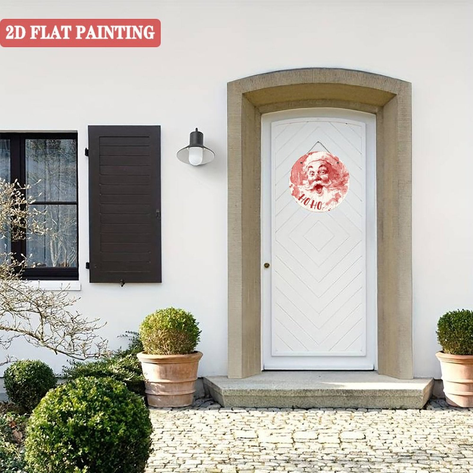 Vintage Santa Face Decor Round Wood Panel Painting 08×08inch(20×20cm)