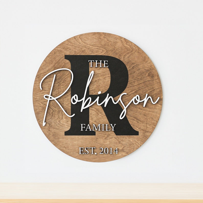 Round Last Name Sign, Round Wedding Sign, Established Sign, Family Gift, Custom Family Gift, Wood First  Home Gift, Christmas Gift