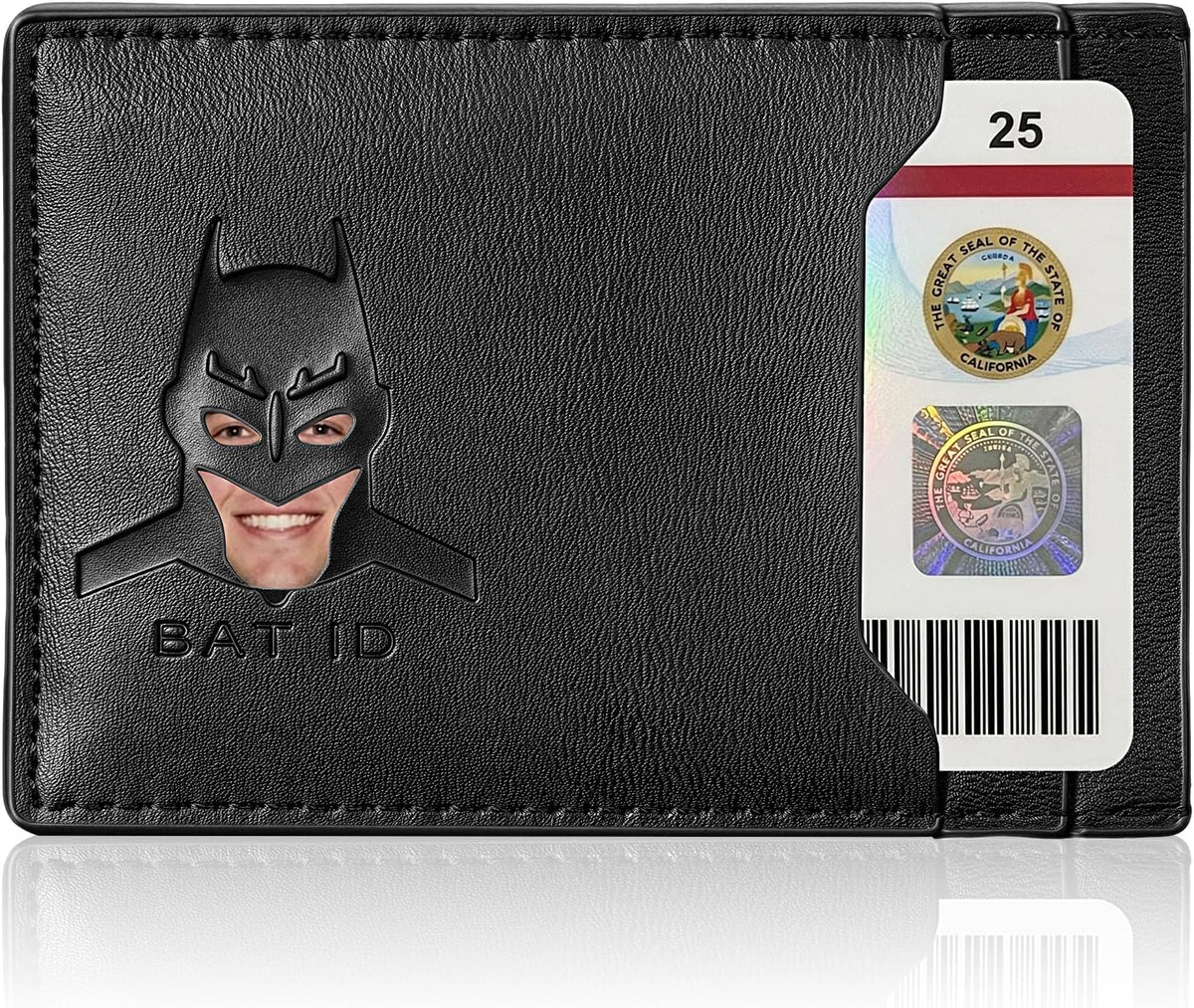 Leather Bat Wallet for Men and Women, Superhero-Inspired Card Holder with Multiple Card Slots, Eye Cutout Design, Personalized ID Wallet