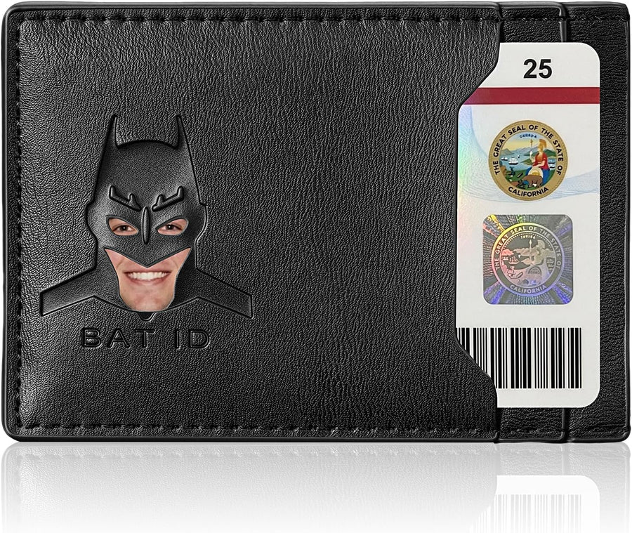 Leather Bat Wallet for Men and Women, Superhero-Inspired Card Holder with Multiple Card Slots, Eye Cutout Design, Personalized ID Wallet