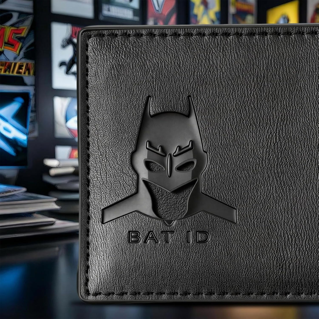 Leather Bat Wallet for Men and Women, Superhero-Inspired Card Holder with Multiple Card Slots, Eye Cutout Design, Personalized ID Wallet