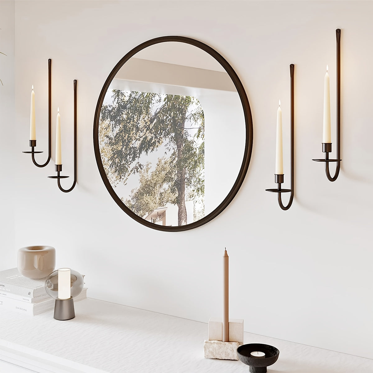 Black Wall Candle Sconces, Set of 2