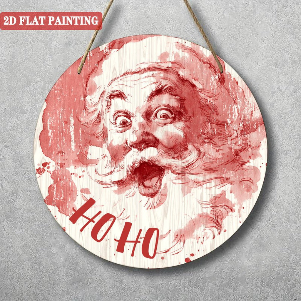 Vintage Santa Face Decor Round Wood Panel Painting 08×08inch(20×20cm)