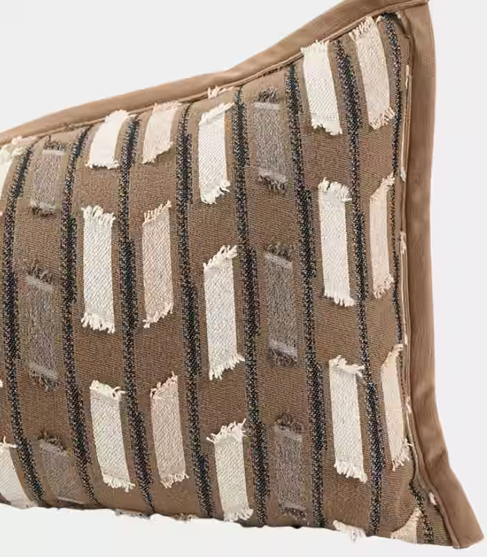 1015 Marlowe Woven Textured Cushion Cover – Brown & Ivory Striped Jacquard, 3 Sizes