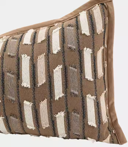 1015 Marlowe Woven Textured Cushion Cover – Brown & Ivory Striped Jacquard, 3 Sizes