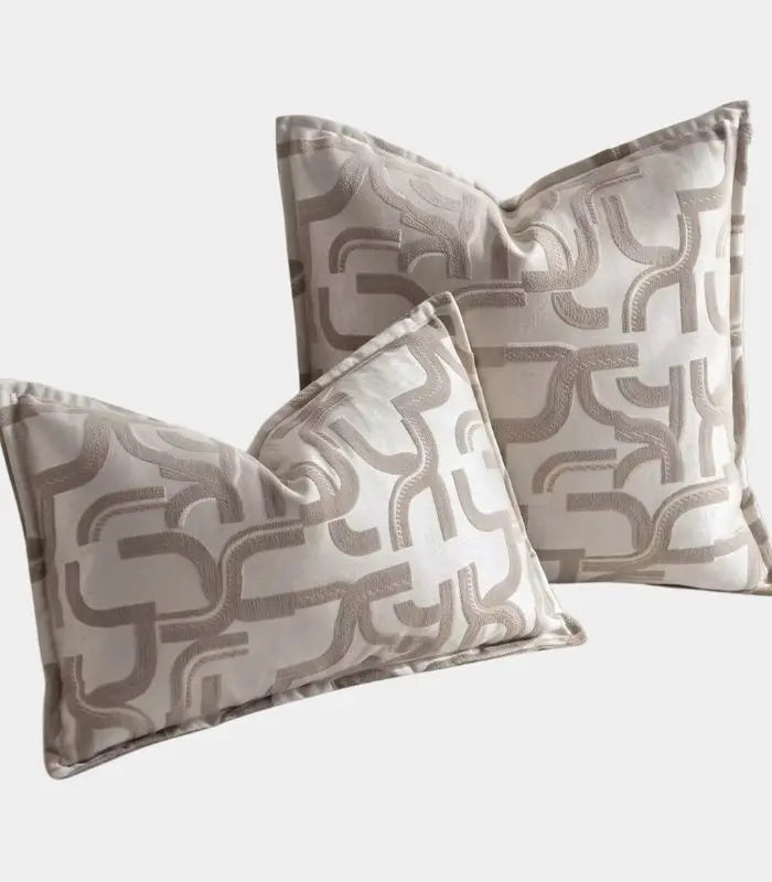 1040 Meander Jacquard Cushion Cover Decorative Pillow Case Taupe & Ivory