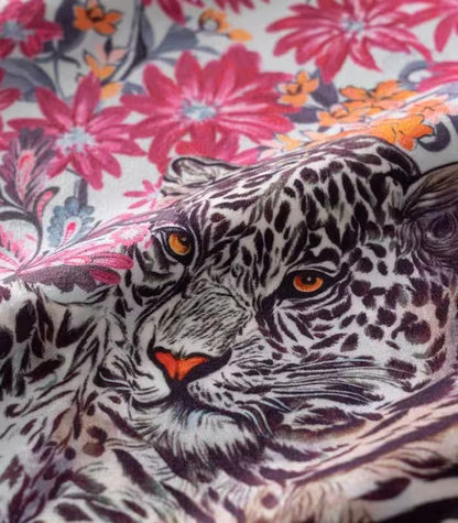 1052 Botanical Wilderness Velvet Cushion Cover – Floral and Leopard Design with Piping Trim