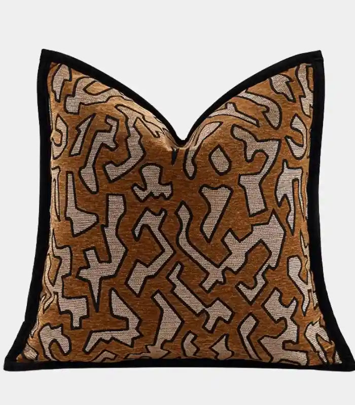 1072 Geometric Tribal Chenille Cushion Cover Brown