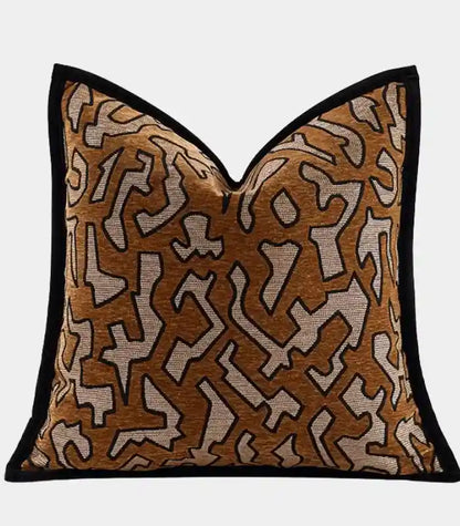 1072 Geometric Tribal Chenille Cushion Cover Brown