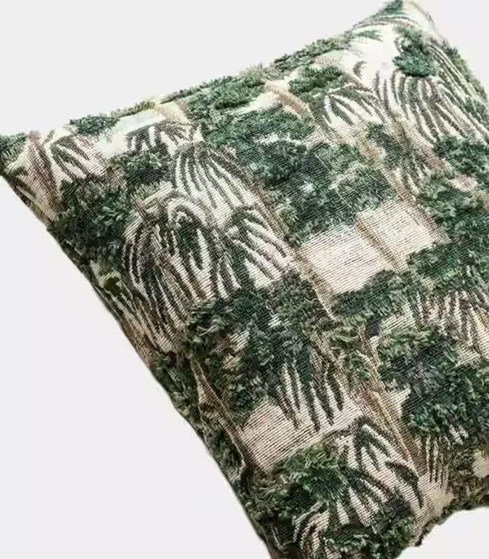 1004 Palm Grove Jacquard Cushion Cover — Handcrafted Tropical Woven Design | Botanical Forest Green & Ivory 45 cm (18 in)