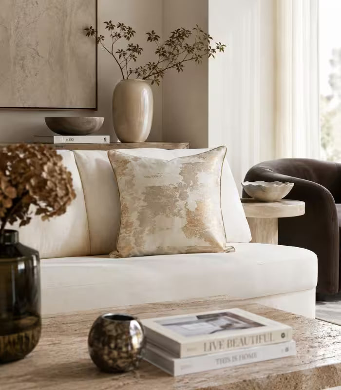 1027 Ethereal Brushstroke Accent Pillow Cover | Handcrafted Metallic Detail Cushion