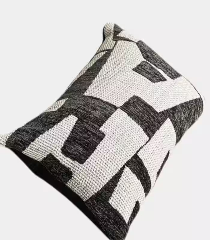 1037 Abstract Geometric Jacquard Cushion Cover — Monochrome Woven Textile