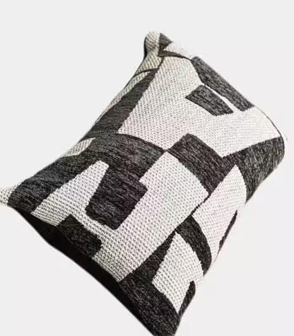 1037 Abstract Geometric Jacquard Cushion Cover — Monochrome Woven Textile