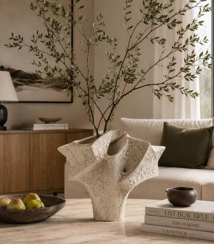 1234 Laguna Large Handmade Ceramic Vase – Organic Textured Sand Finish, Sculptural Form 39 cm