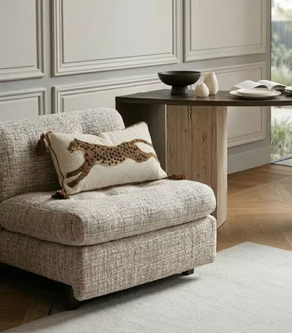 1056 Felino Tufted Plush Cushion Cover – Leopard Pattern in Cream and Brown Black 30x60 cm