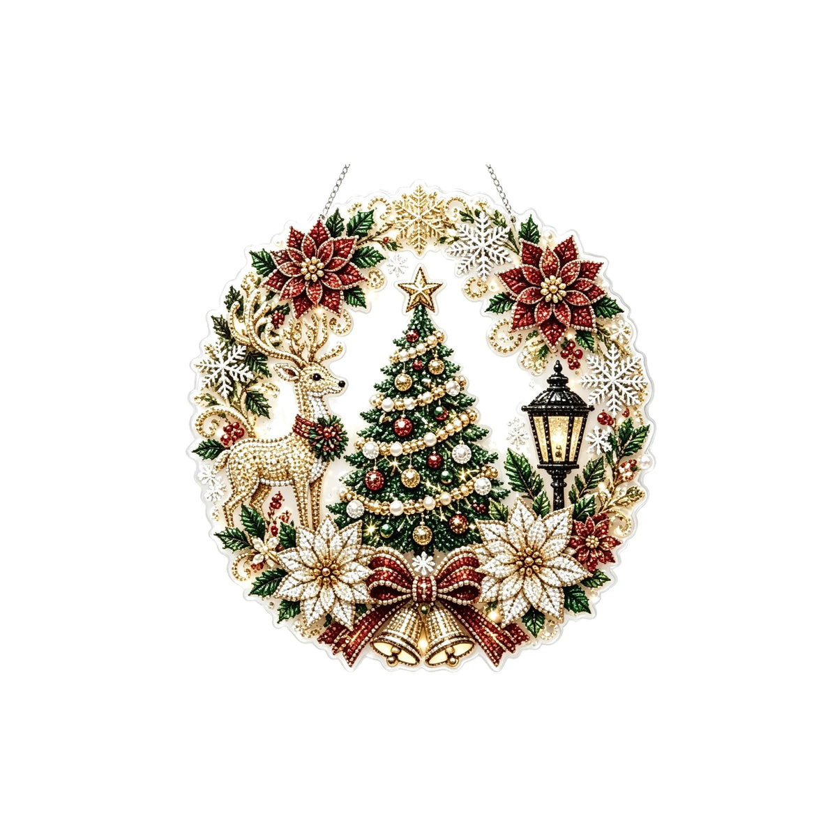 🎄💎Christmas Round Diamond‑Painting Hanging Ornament ✨Transparent Light‑Catching Window Decor DIY Holiday Craft Kit - 1PC