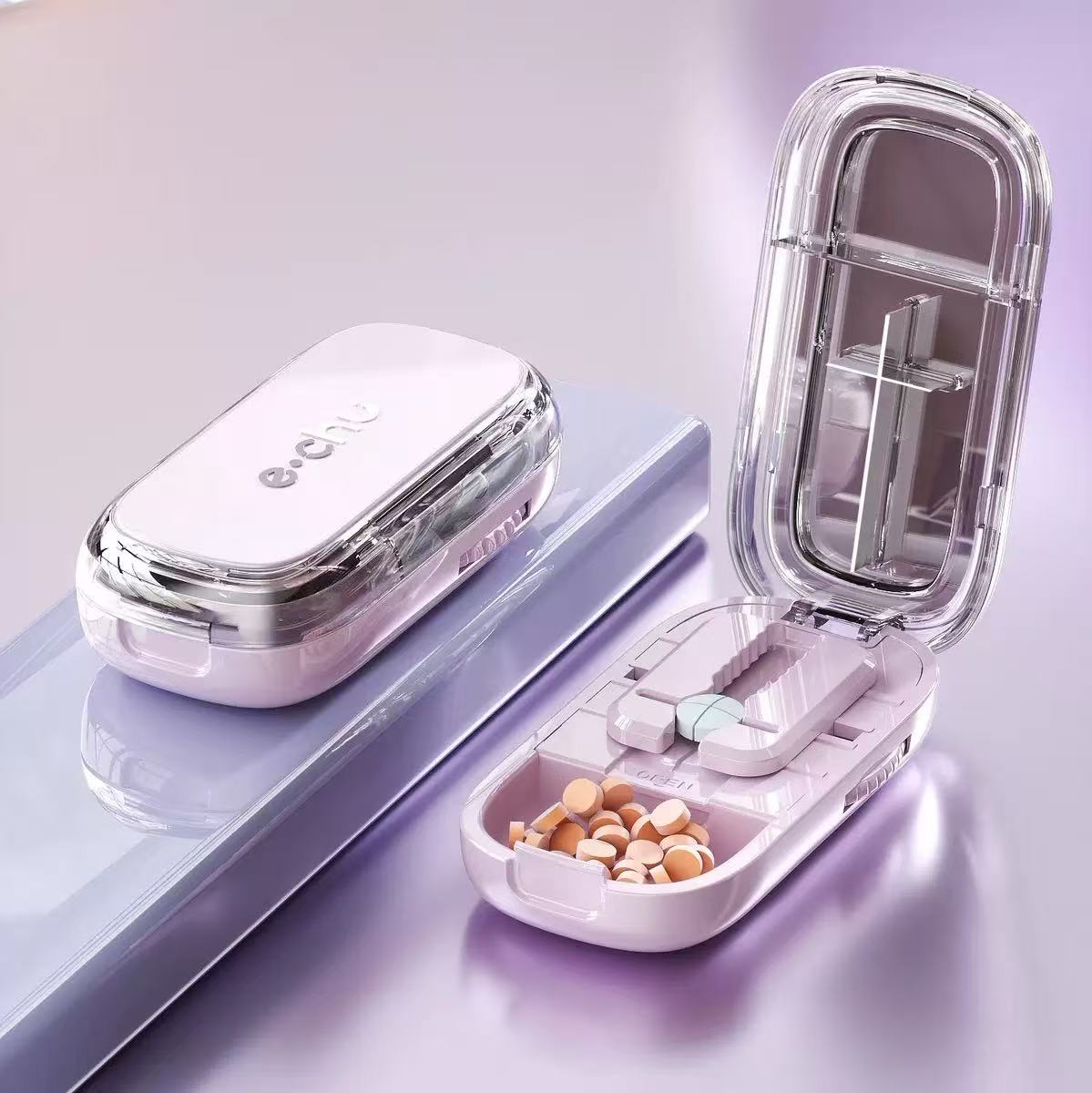 Pill Cutter Tablet Splitter, Press Style Pill Cutter with Pill Storage, Adjustable Tablet Cutter for Splitting Pills, Portable Medicine Cutter for Pets, Travel and Home Use