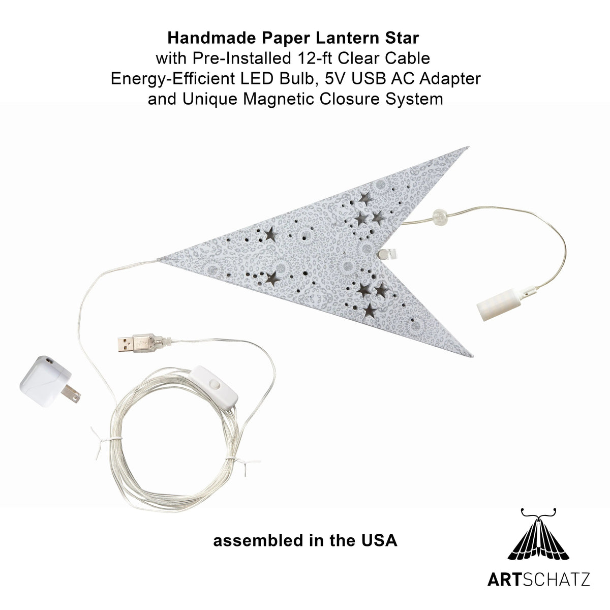 Hrim Star 9 Point 25" Cool White w/ Silver Glitter