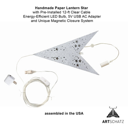 Hrim Star 9 Point 25" Cool White w/ Silver Glitter