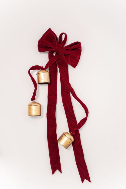 Red Velvet Bow with Cluster of Bells