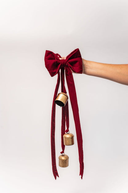 Red Velvet Bow with Cluster of Bells