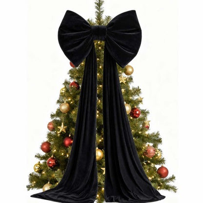 Oversized Velvet Bow Tree Topper with Long Tails - Black