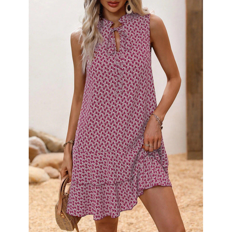 🔥Limited Offer 50% OFF!💃 Women’s Geometric Print Bow Dress – Stylish, Elegant & Effortlessly Chic ✨👗