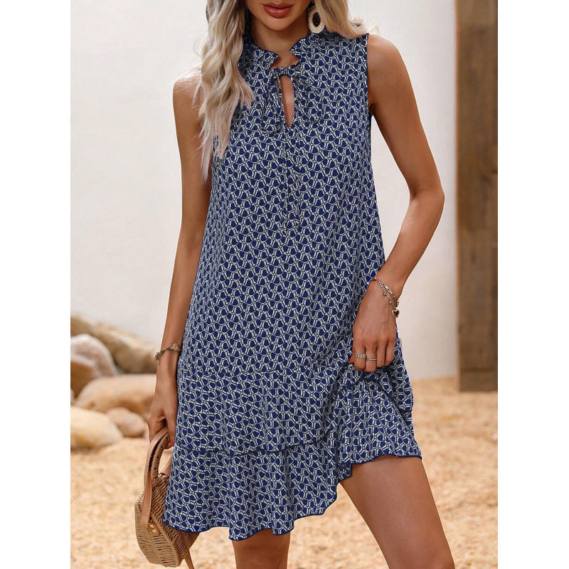 🔥Limited Offer 50% OFF!💃 Women’s Geometric Print Bow Dress – Stylish, Elegant & Effortlessly Chic ✨👗