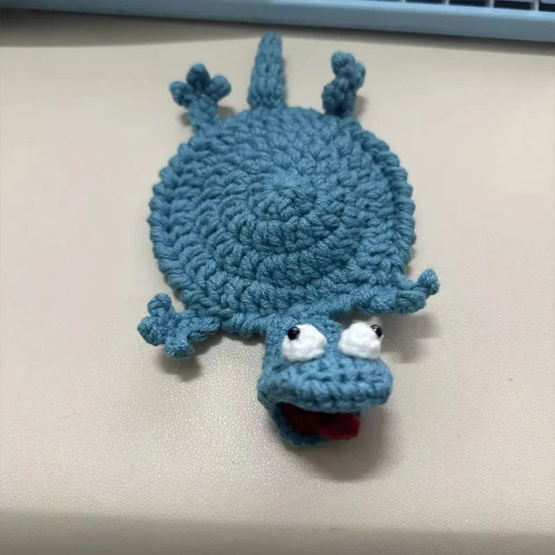 Handmade 3D Crochet Lizard Coaster, Funny Animal Cup Mat, Cute Desk Decor and Unique Gift for Home & Office