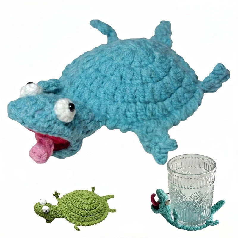 Handmade 3D Crochet Lizard Coaster, Funny Animal Cup Mat, Cute Desk Decor and Unique Gift for Home & Office