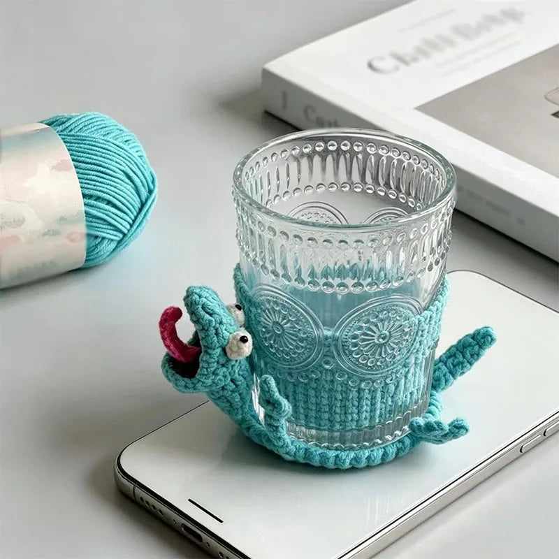 Handmade 3D Crochet Lizard Coaster, Funny Animal Cup Mat, Cute Desk Decor and Unique Gift for Home & Office