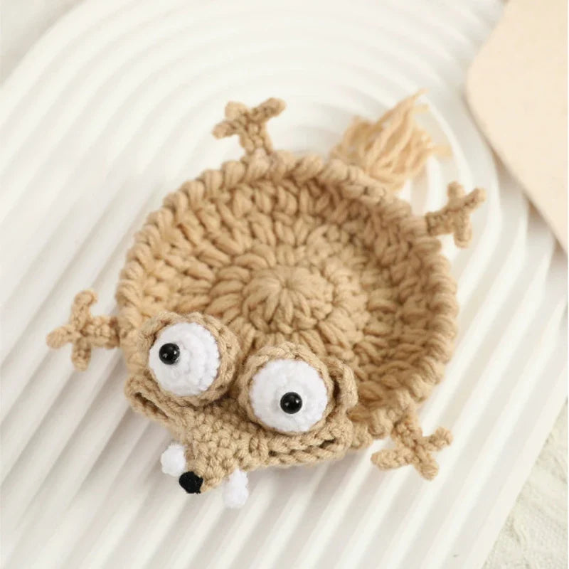 Handmade 3D Crochet Lizard Coaster, Funny Animal Cup Mat, Cute Desk Decor and Unique Gift for Home & Office