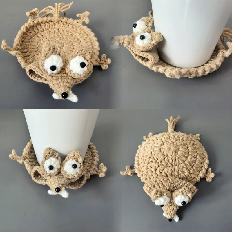 Handmade 3D Crochet Lizard Coaster, Funny Animal Cup Mat, Cute Desk Decor and Unique Gift for Home & Office