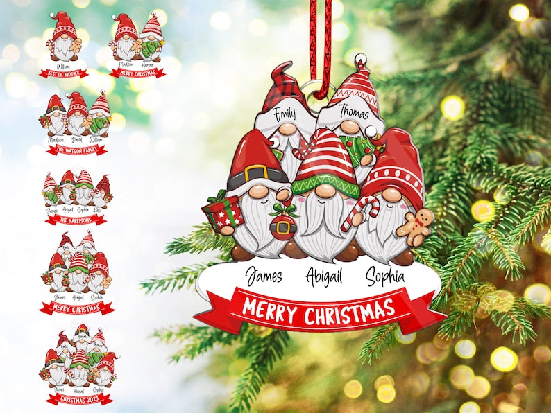 Gnomes Ornament Family Christmas Ornaments, Personalized Gnome Ornament for Christmas Tree Decor, Gnome Family Ornaments Christmas Gift 2024