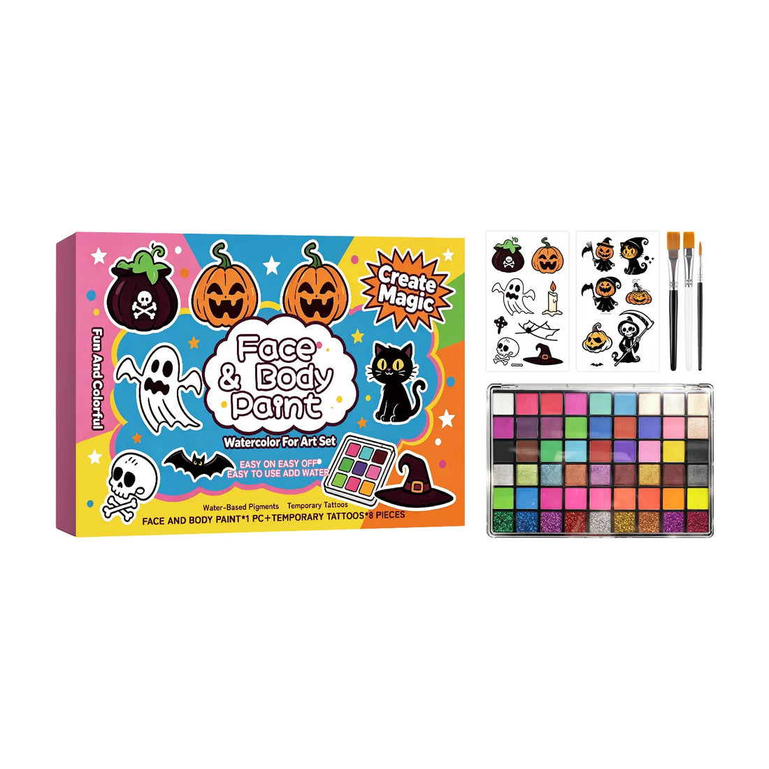 Kids Halloween face-paint kit used at home