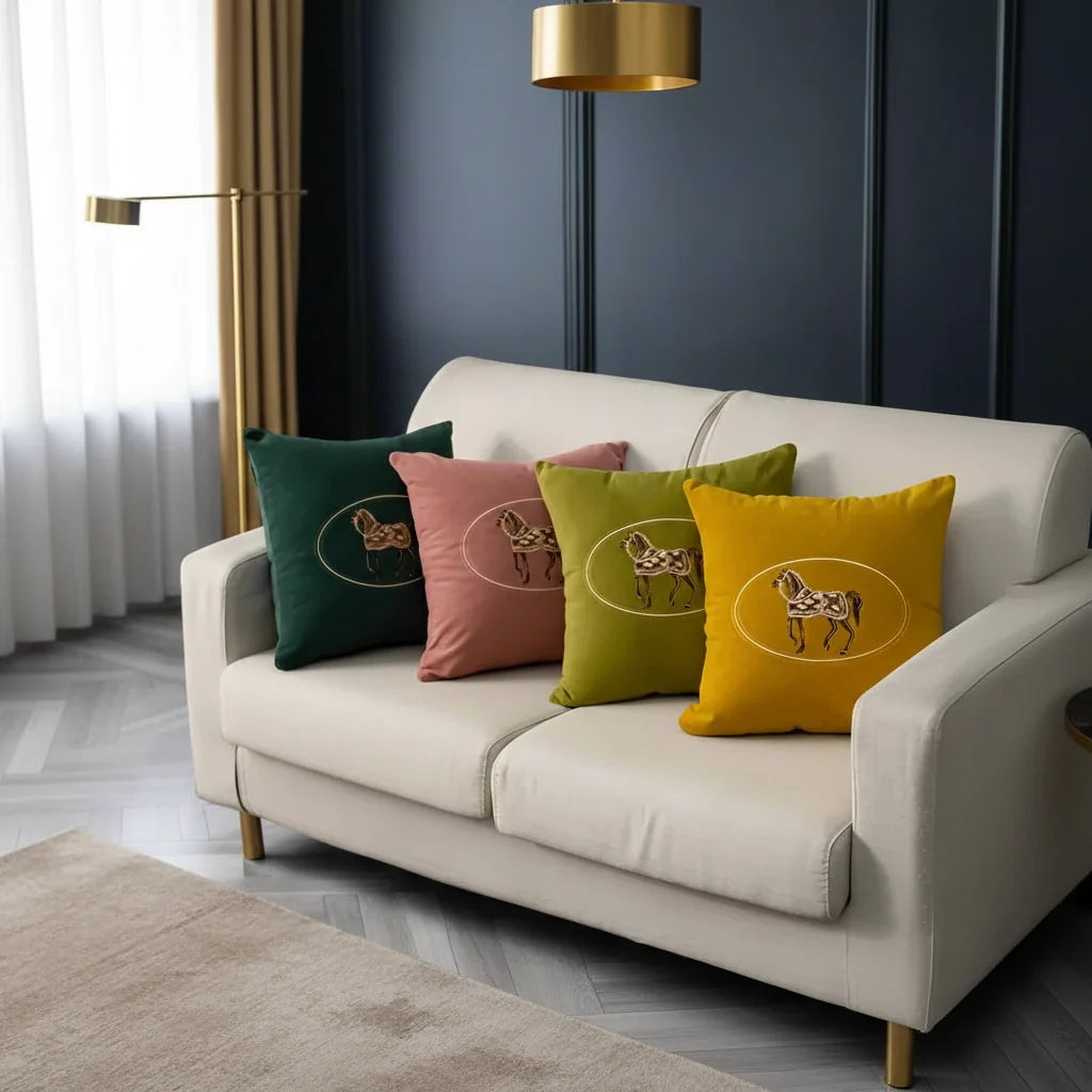 1200 American Embroidered Horse Pillow Cover