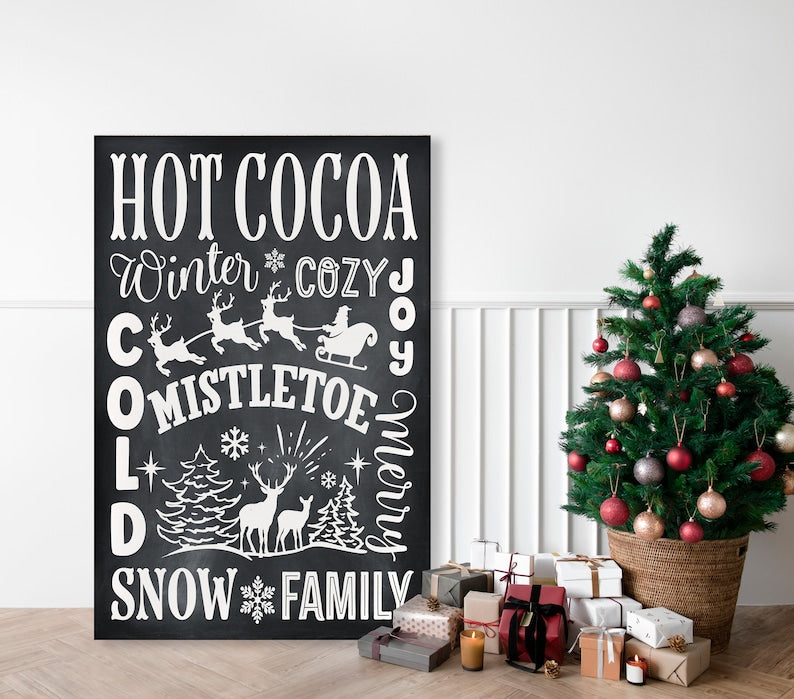 Hot Cocoa Winter Sign: Chalkboard Style Christmas Metal Wall Decor