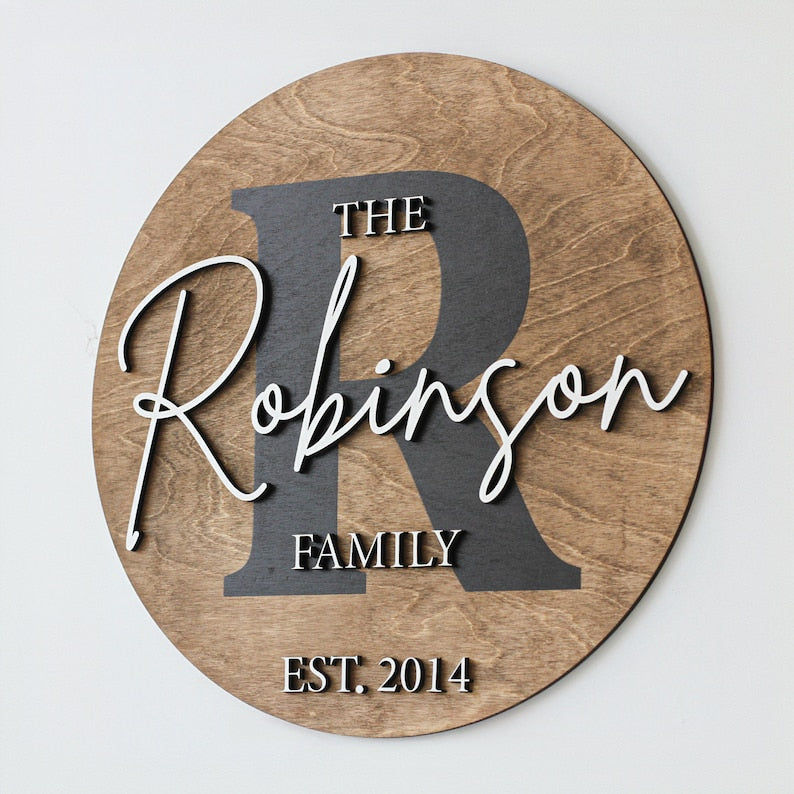 Round Last Name Sign, Round Wedding Sign, Established Sign, Family Gift, Custom Family Gift, Wood First  Home Gift, Christmas Gift