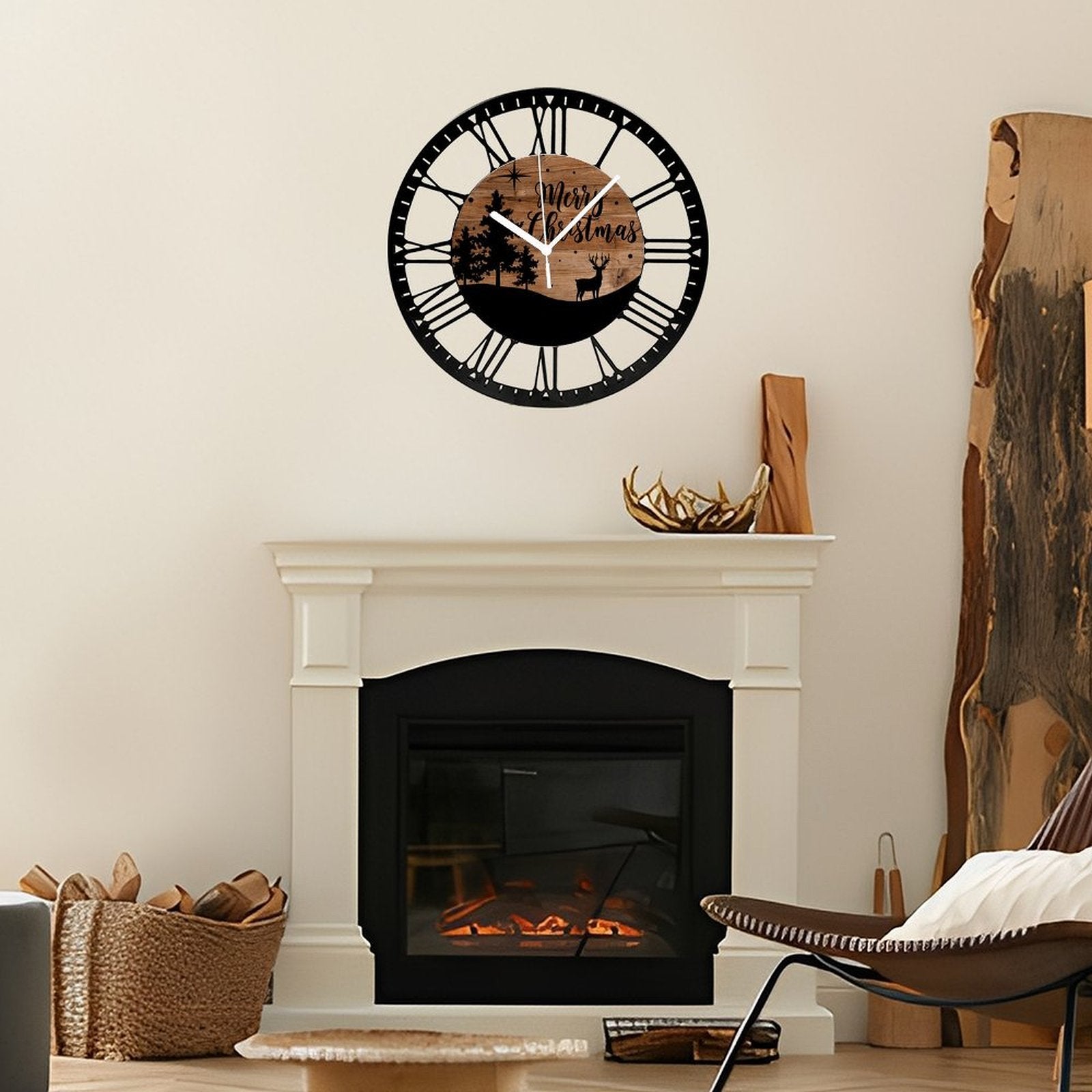 Iron Circular Clock 25CM Roman Numerals (LV Factory) 铁艺+木头 Style 10×10inch(25×25cm)