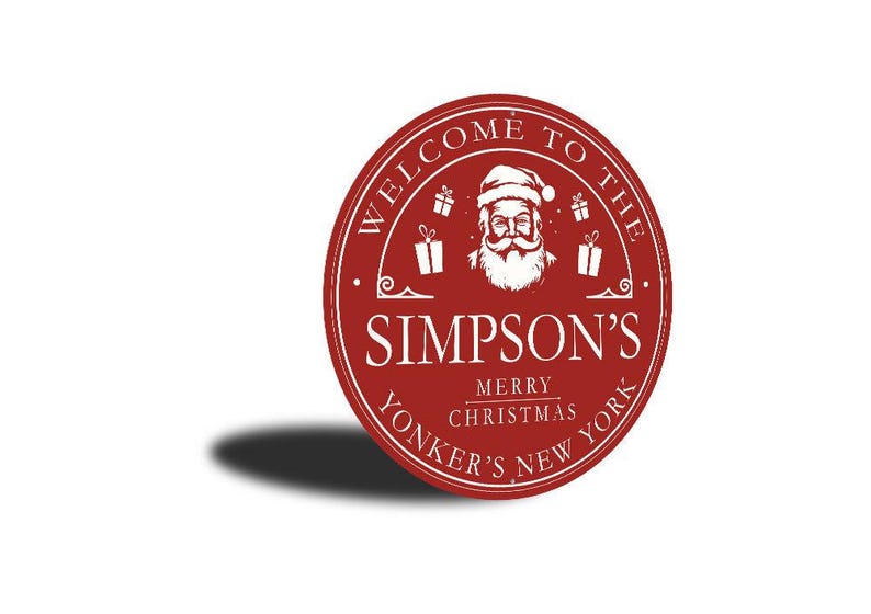 Retro Circle Santa Sign, Welcome Christmas, Custom Santa Sign, Christmas Home Decor, Holiday Decor, Custom Santa Gift, Santa - Metal Sign