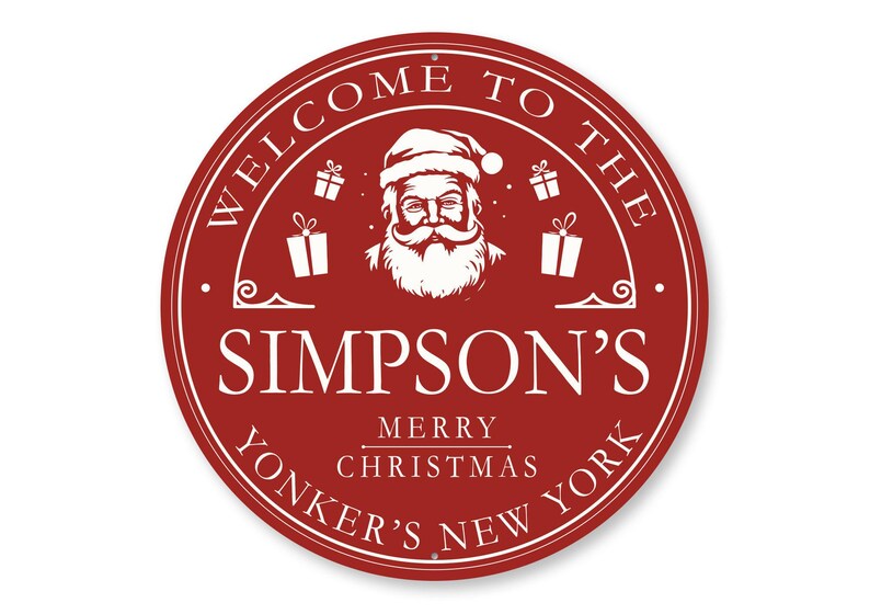 Retro Circle Santa Sign, Welcome Christmas, Custom Santa Sign, Christmas Home Decor, Holiday Decor, Custom Santa Gift, Santa - Metal Sign