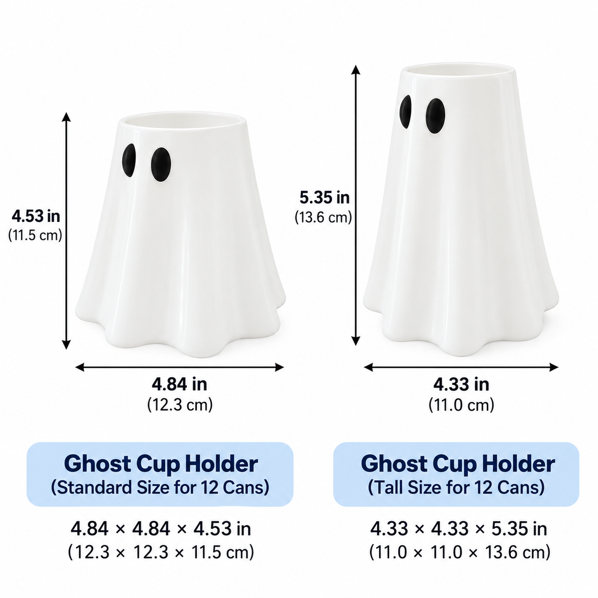Halloween Witch Hat Ghost Can Holder with Straw Opening, Reusable 3D Beverage Can Cover, Standard or Tall Size, Spooky Drink Accessory for Parties, Desks & Movie Nights