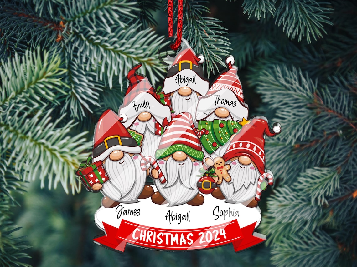 Gnomes Ornament Family Christmas Ornaments, Personalized Gnome Ornament for Christmas Tree Decor, Gnome Family Ornaments Christmas Gift 2024