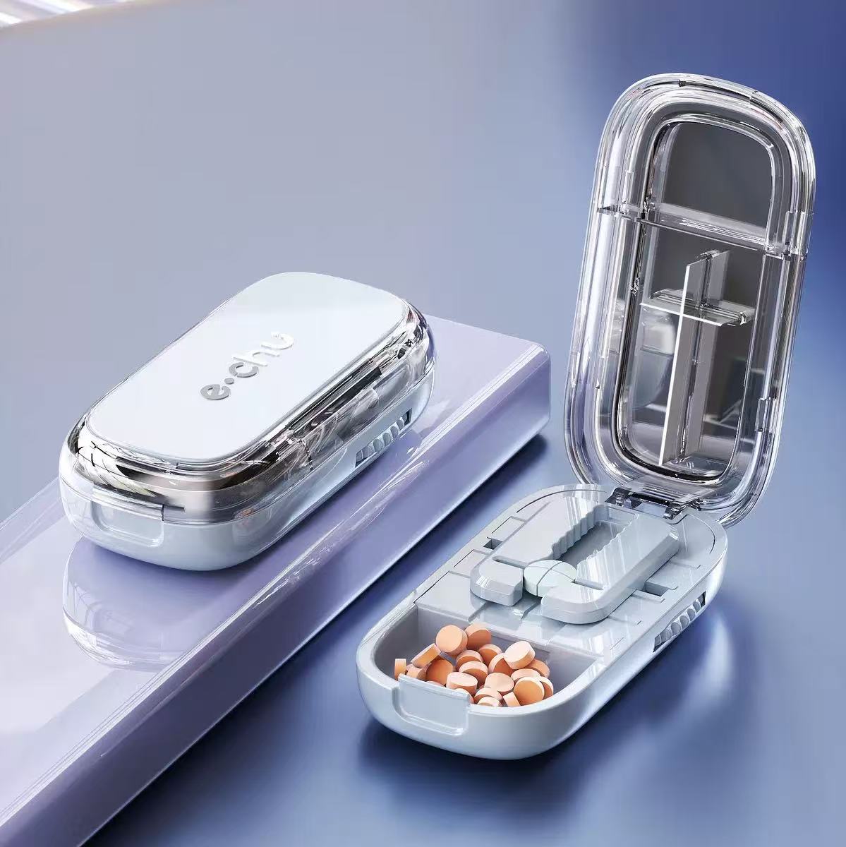 Pill Cutter Tablet Splitter, Press Style Pill Cutter with Pill Storage, Adjustable Tablet Cutter for Splitting Pills, Portable Medicine Cutter for Pets, Travel and Home Use