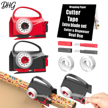 Dual-Use Wrapping Paper Cutter & Tape Dispenser Kit - Red